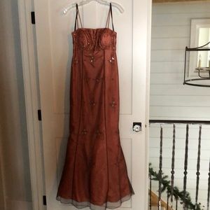 Evening dress with beading and lace up back.